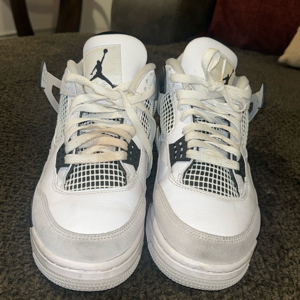 Military Retro Jordan 4s White Black and Neutral Grey